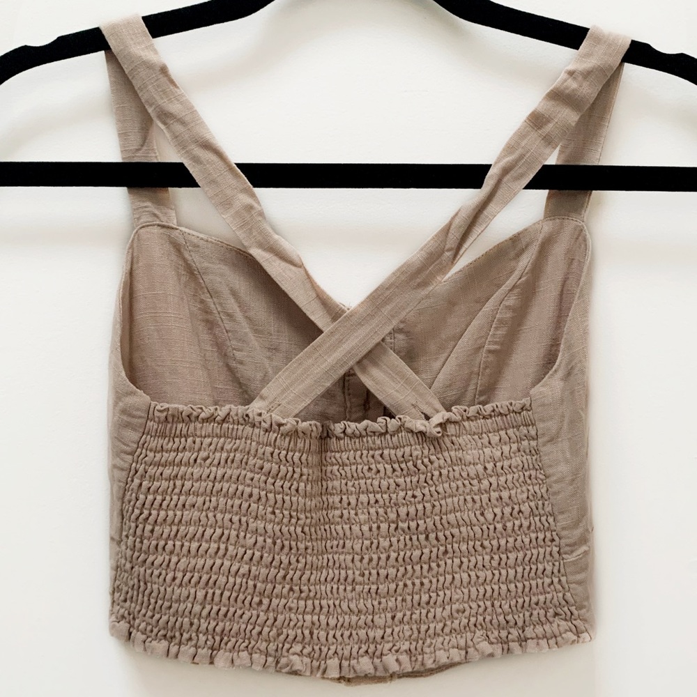 Lottie Moss Button Down Cross Back Crop Tank Top - Picture 2 of 5
